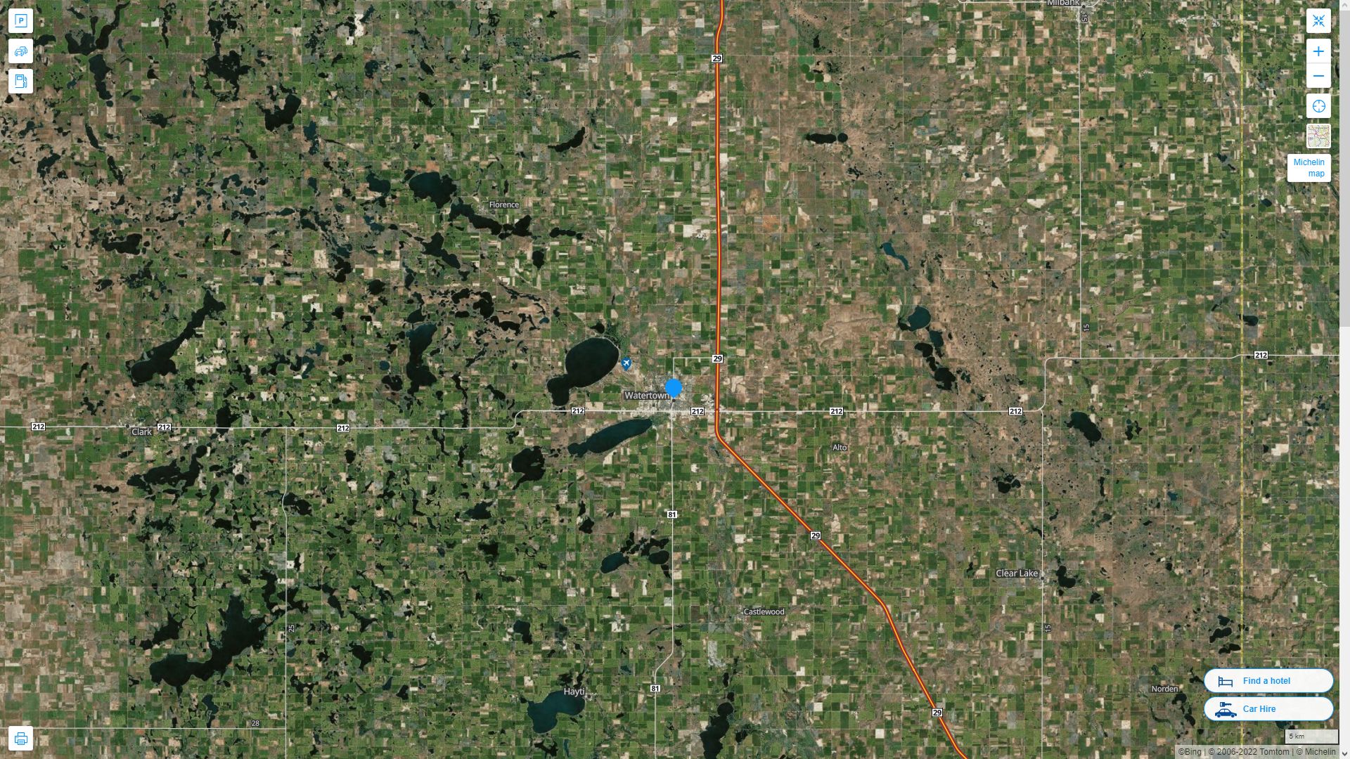 Watertown South Dakota Highway and Road Map with Satellite View